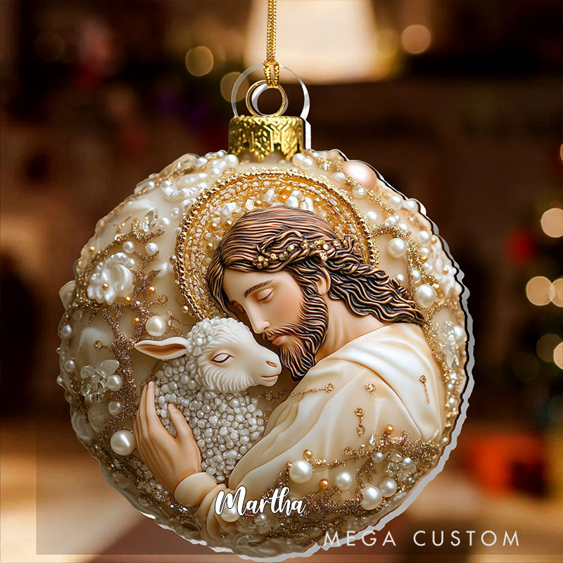 Personalized Jesus the Good Shepherd Acrylic Ornament with Name Jesus Embracing A Lamb Ornament Religious Christian Gift Faith Gift for Christmas