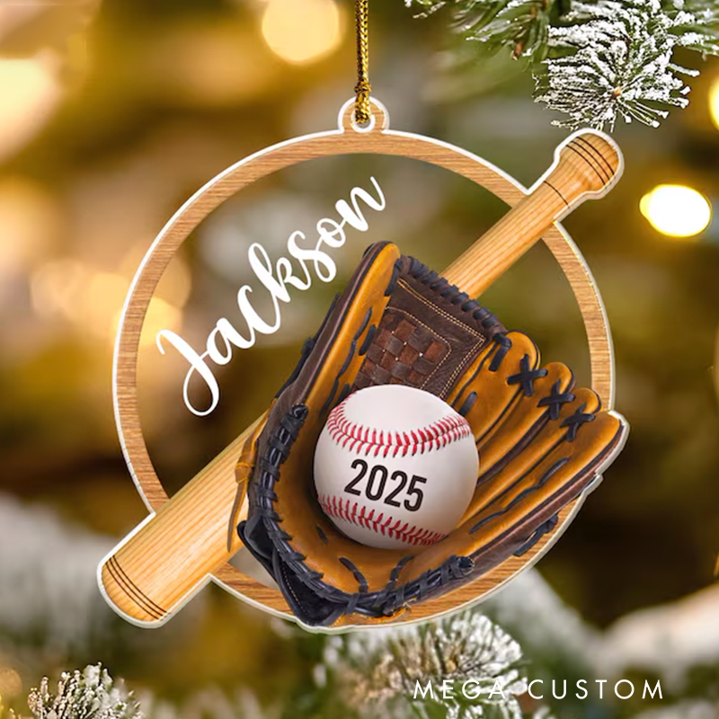Personalized Baseball Christmas Ornament with Custom Name and Year Design