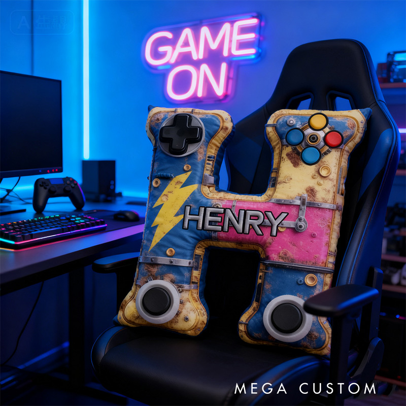 Personalized Graphic 3D Print Steampubnk Controller Alphabet Shaped Pillow for Game Lovers Initial Pillow Christmas Gift for Kids