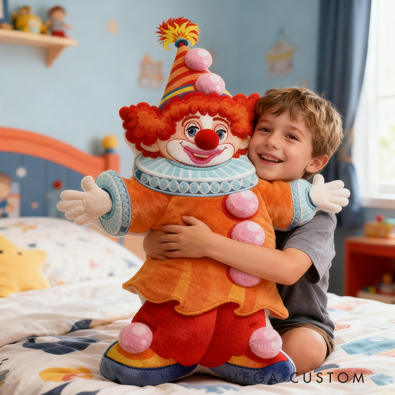 Personalized Cheerful Circus Clown Christmas Gift Pillow Vibrant Plush Toy with Red Hair Colorful Hat and Fun Pom-Pom Details for Kids' Room Decor