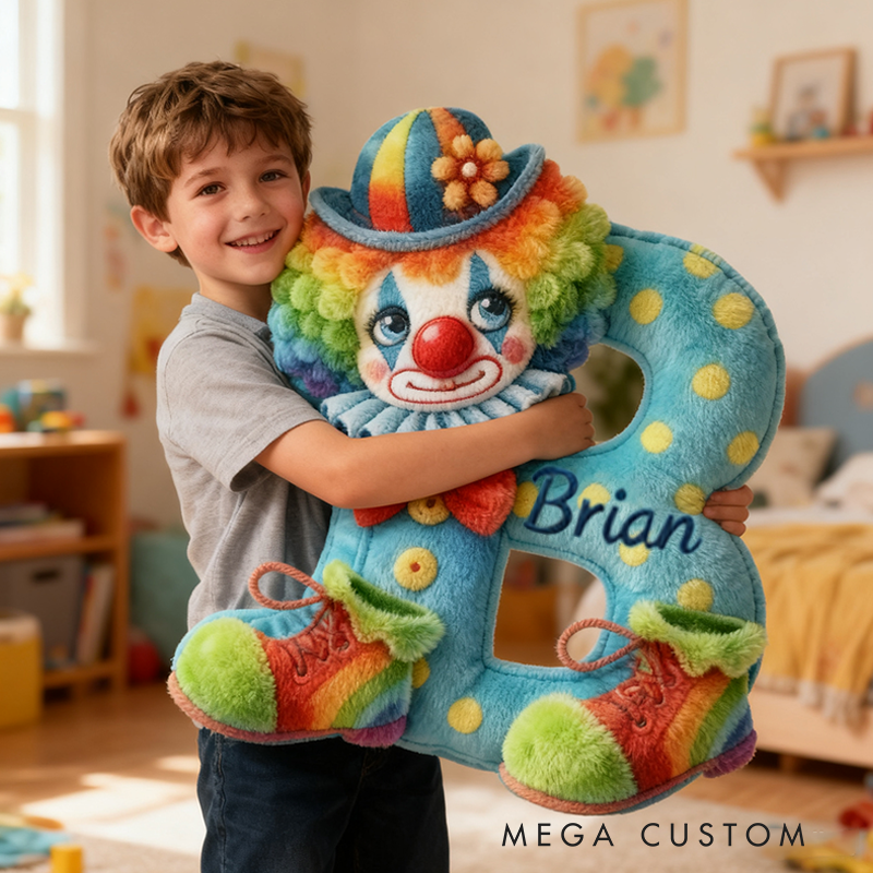 Personalized Clown Themed Custom Letter and Name Christmas gift Pillow Soft Decorative Graphic 3D Print Pillow for Kids