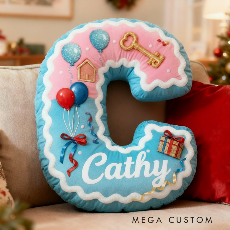 Personalized Initial Pillow Graphic 3D Print Custom Name Pillow Gift for Kids Family Housewarming Gift