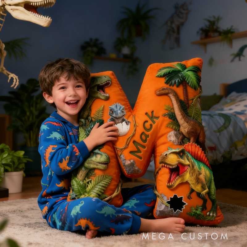 Personalized Dinosaur Forest World Initials with Name Graphic 3D Print Pillow Christmas Gift for Kids Birthday Gifts