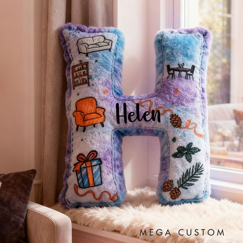 Personalized Letter Pillow Custom Name Cozy Home Decor with Playful Home Elements Design Soft Accent Cushion Graphic 3D Print 