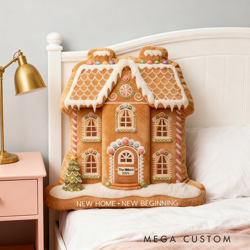 Personalized Gingerbread House Pillow Graphic 3D Print Custom Family Name New Home Gift Housewarming Gift