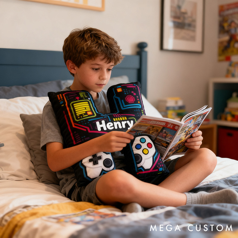 Personalized Graphic 3D Print Game Controller Letter Pillow for Game Lovers Plush Pillow Christmas Birthday Gift for Kids