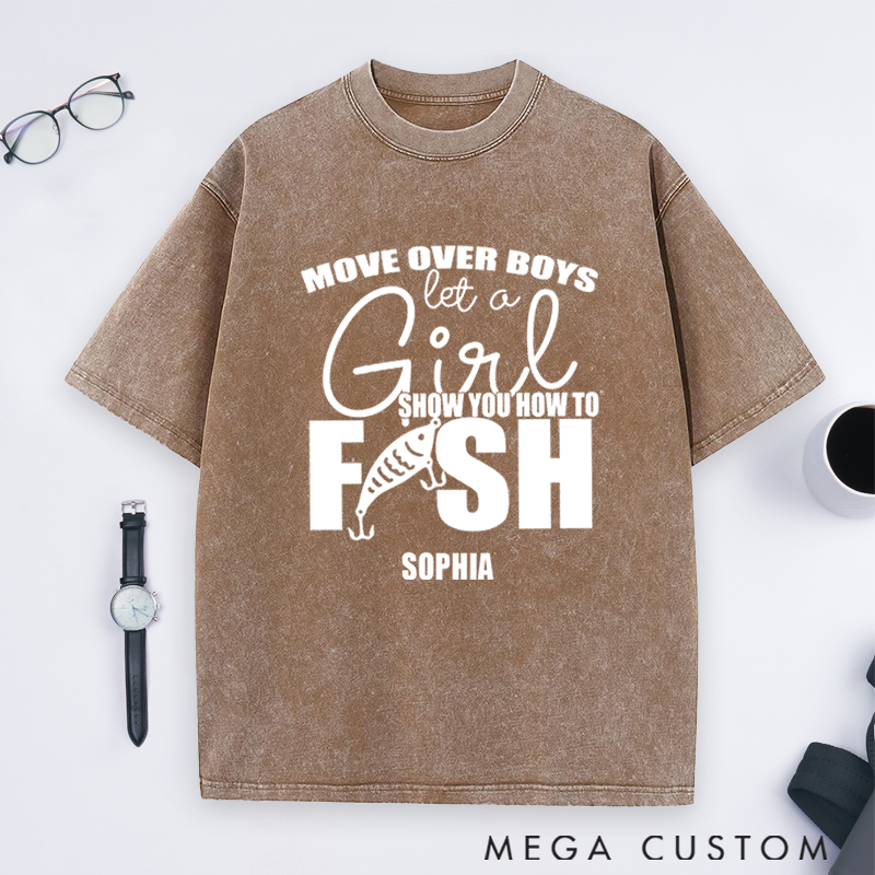 Personalized Fishing Custom Name T-Shirt Funny Move Over Boys Sweatshirt Soft Cotton Perfect Gift for Female Fishing Enthusiasts