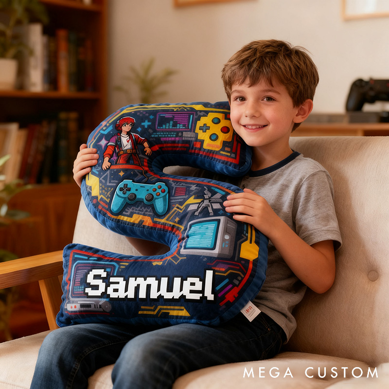 Personalized Game Controller Letter Pillow for Game Lovers Plush Pillow Christmas Birthday Gift for Kids