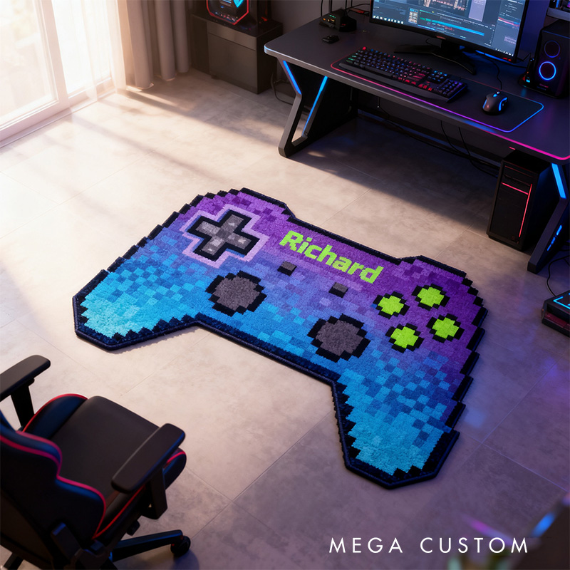 Personalized Graphic 3D Print Pixel Style Controller Rug with Ring Effect for Gamer Game Lovers Gift for Kids