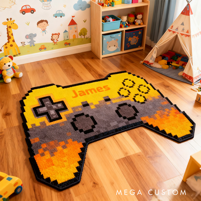 Personalized Graphic 3D Print Pixel Style Yellow Controller Rug for Gamer Game Lovers Gift for Kids