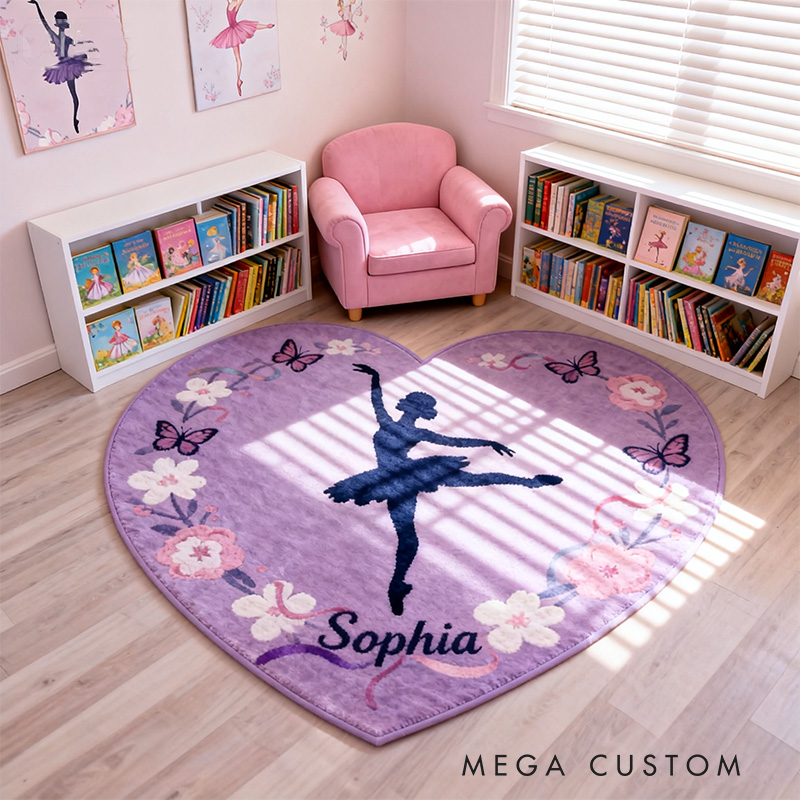 Personalized Heart Shape Ballet Dancer Rug for Dance Lovers Gift for Kids Christmas Gifts
