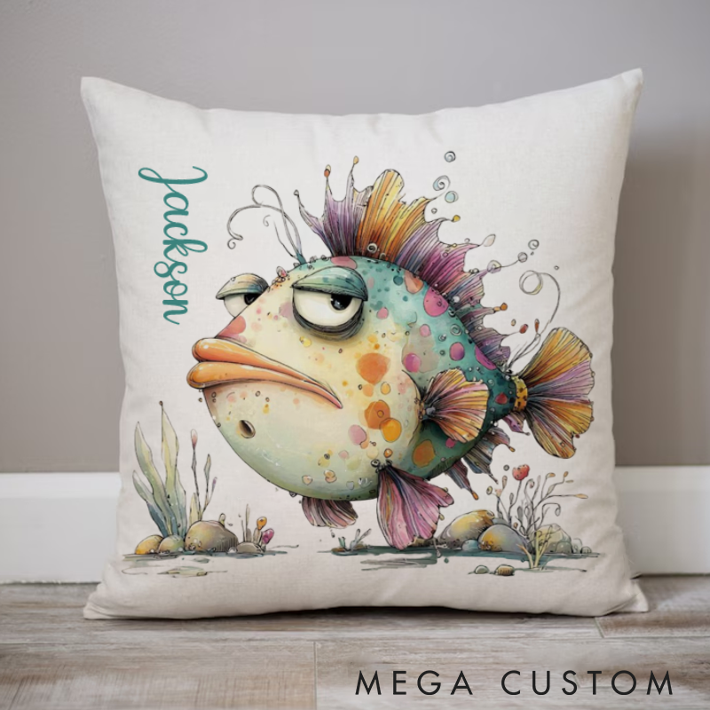 Personalized Fishing Pillow Funny Fishing Pillow Custom Name Cushion with Funny Fish Design Soft and Unique Gift for Fishing Enthusiasts and Home Decor