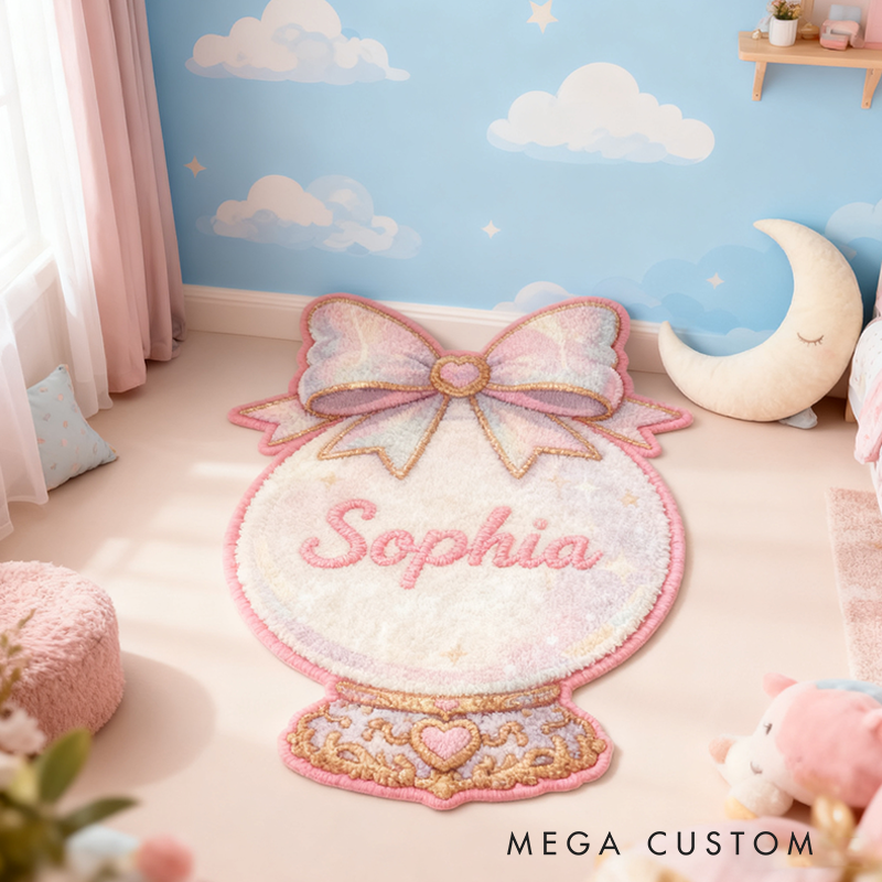 Personalized Crystal Ball Christmas Gift Pink Carpet Soft Plush Snow Globe Design Fairytale Princess Style Gift for Kids