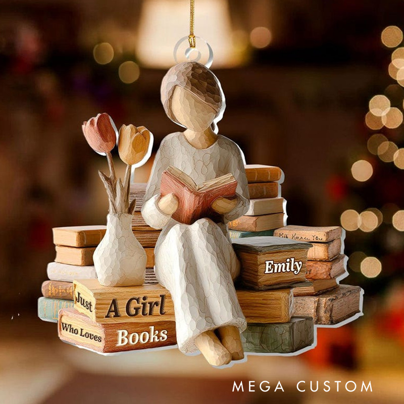 Personalized Just a Girl Who Loves Books Acrylic Christmas Ornament Cozy Reading Vibes Decor with Name Reader Gift for Bookworms Librarians