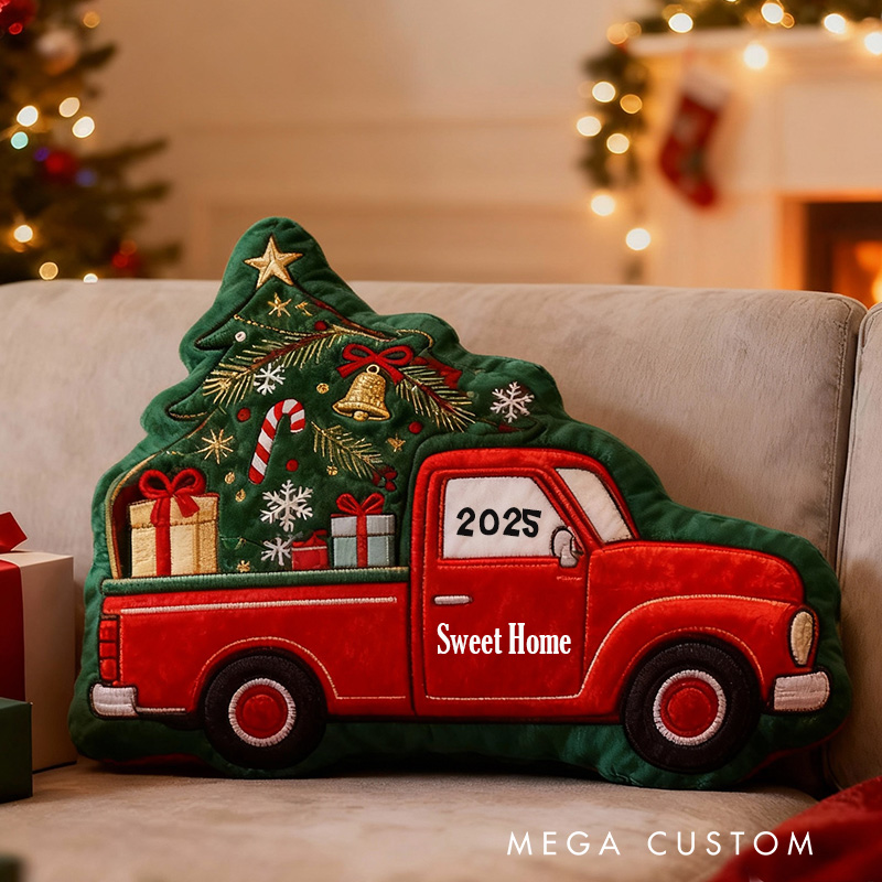 Personalized Christmas Pillow Graphic 3D Print Custom Year Cozy Holiday Decor with Festive Truck and Tree Design Soft Accent Cushion Perfect Gift