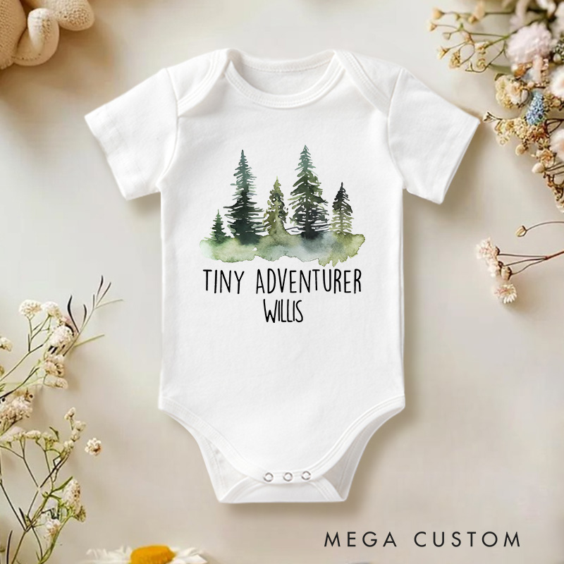 Personalized Tiny Adventurer Forest Scene Baby Onesie Baby Shower Gift