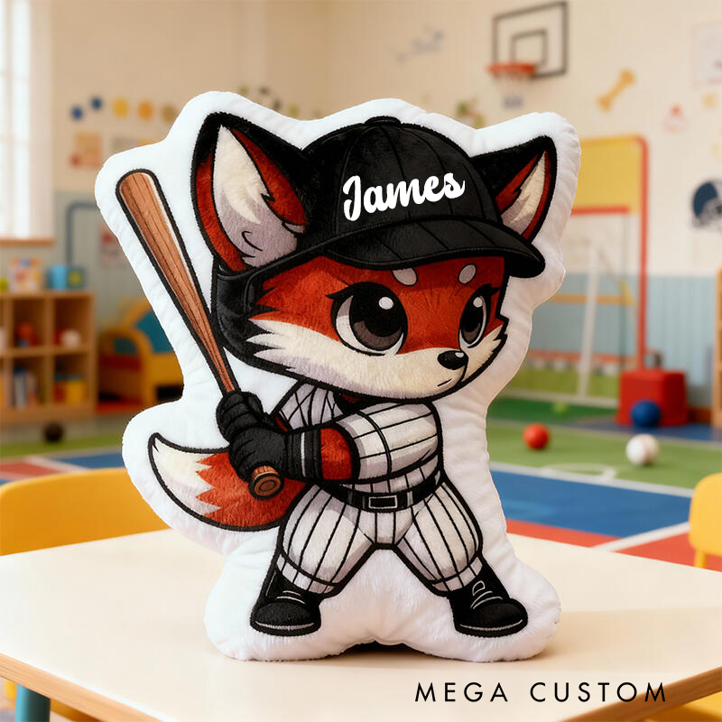 Personalized Fox Baseball Pillow with Custom Name A Fun and Unique Gift for Kids and Sports Lovers