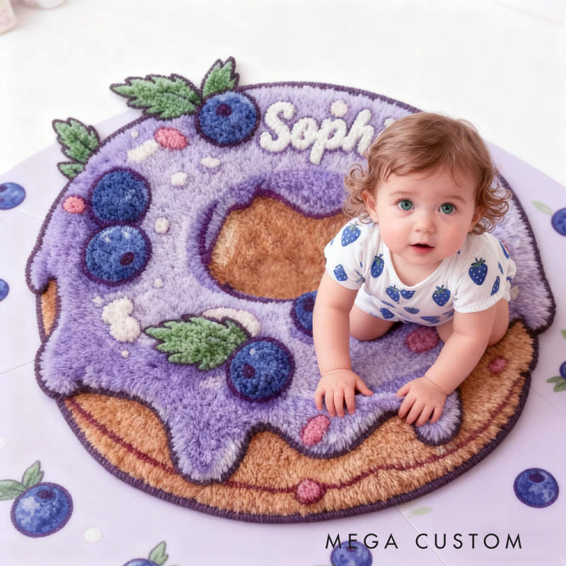 Personalized Cute Blueberry Donuts with Name Soft Rug Christmas Gift for Kids Rug Birthday Gifts for Kid