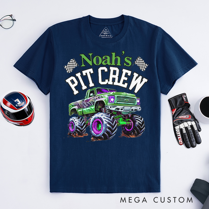 Personalized Monster Truck Pit Crew T‑Shirt Custom Name Classic Racing Tee Family Matching Shirt Car Lover Gift