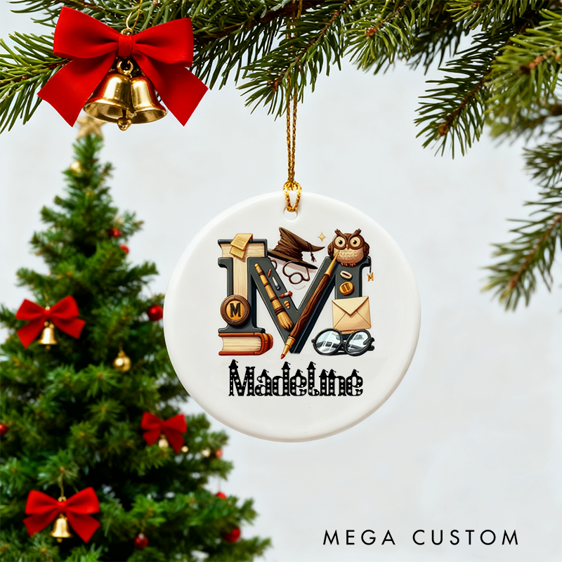 Personalized Wizard Themed Initial Personalized Christmas Tree Ornament Yearly Name Ornament Kids Gift Keepsake Holiday Ornamen