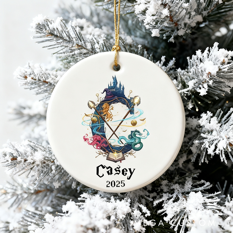 Personalized Wizard Ornament Monogram Christmas Ornament Wizard Inspired Ornament Magic Wizard Ornament for Kids Wizard Fantasy Ornament for Girls