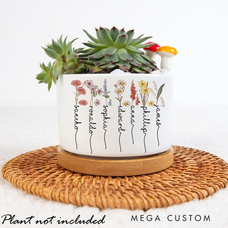 Personalized Birth Month Flowers Mini Plant Pot Grandma and Grandkids Flower Pot Nana Succulent Pot Gardening Lovers Gift