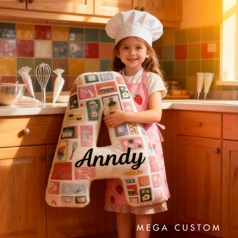 Personalized Baking Tool Alphabet Throw Pillow Baking Lover Letter Pillow with Name for Kids Girl Boy Christmas Gifts Loving Room Decor