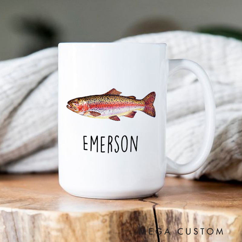 Personalized Fishing Mug Coffee Mug with Trout Fish Design Custom Name Perfect Gift for Anglers Coffee Lovers and Outdoor Enthusiasts