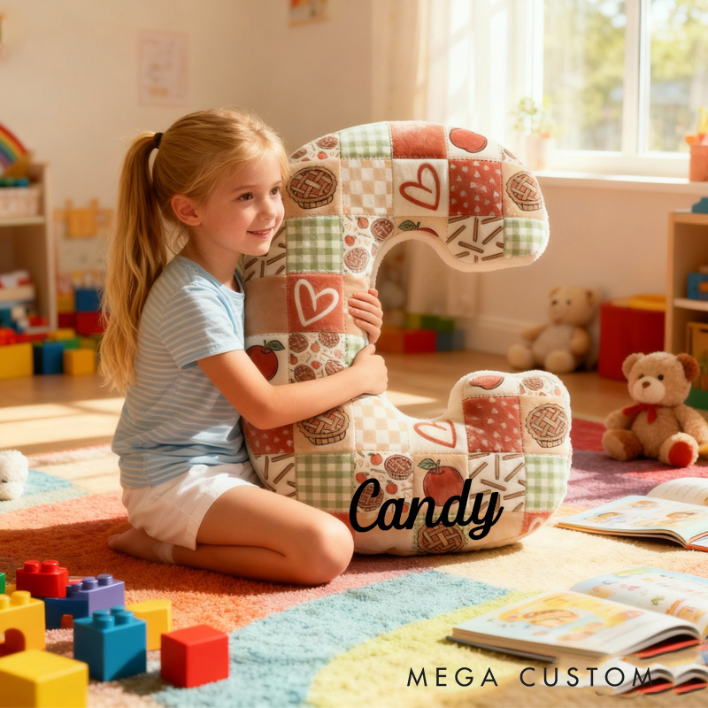 Personalized Apple Pie Patchwork Alphabet Throw Pillow Baking Lover Letter Pillow with Name for Kids Girl Boy Baker Christmas Gifts Loving Room Decor