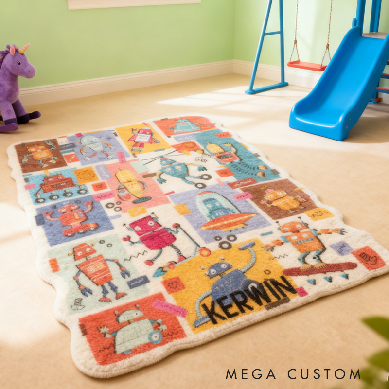 Personalized Custom Robot Themed Rug Kids Robotics Rug Doormat Children's Bedroom Playroom Rug Gifts for Kid