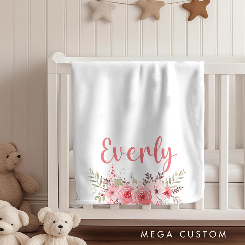 Personalized Floral Boho Baby Blanket Baby Shower Gift Nursery Gift