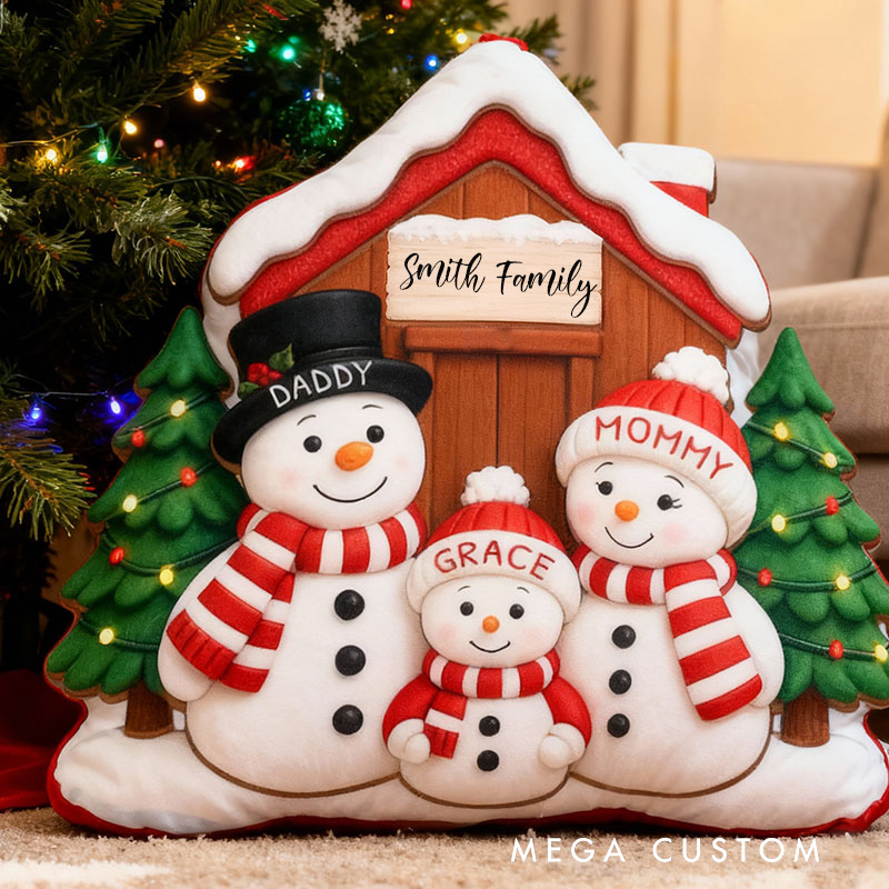 Personalized Holiday Pillow Graphic 3D Print Custom Family Names Cozy Christmas Decor with Snowman Family and Sweet Home Christmas Gifts