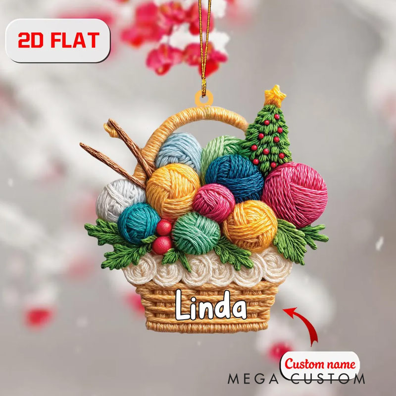 Personalized Knitting Ornament Yarn Basket Christmas Tree Ornament for Crochet Lover