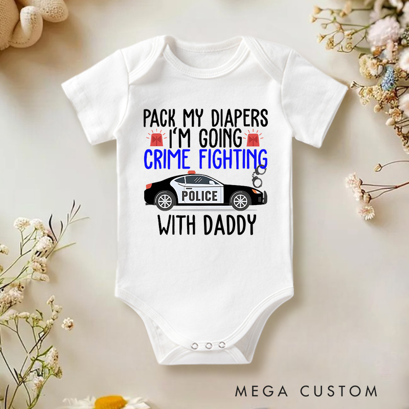 Personalized Pack My Diapers Im Going Crime Fighting with Family Baby Onesie Funny Baby Gift
