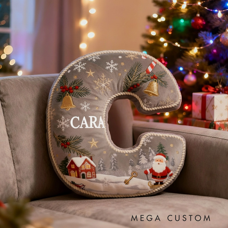 Personalized Christmas Initial Pillow Graphic 3D Print Custom Name Pillow Festive Holiday Decor Cozy Home Accent Soft Cushion Housewarming Gift for Family and Kids 