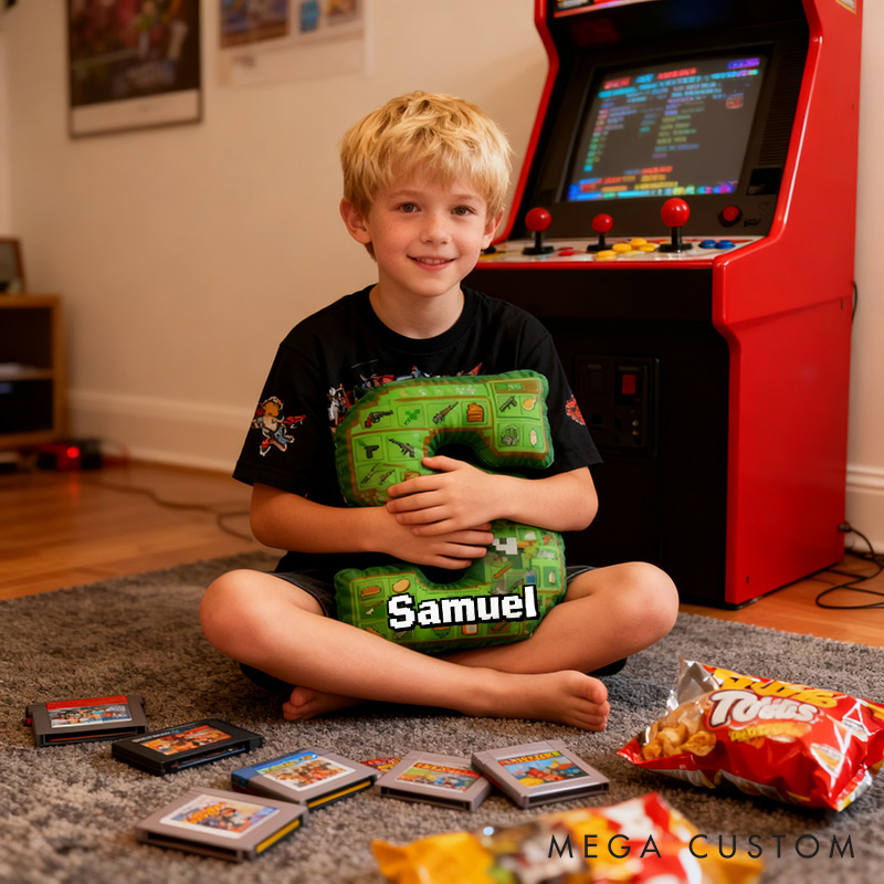 Personalized Game Letter Pillow for Game Lovers Plush Pillow Christmas Birthday Holiday Gift for Kids
