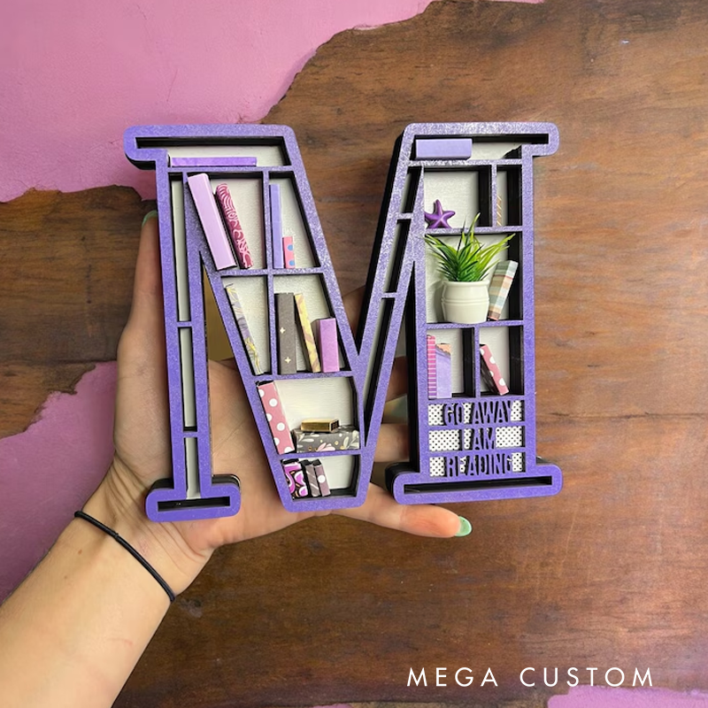 Personalized Alphabet Initial Book Lover Miniature Bookshelf Great Gift for Book Lover Author Teenager or Decor for Book Nook Librarian Gifts