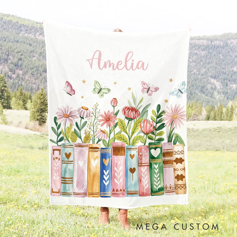 Personalized Flower Reading Nook Book Soft Throw Blanket with Name Reading Corner Daily Use Birthday Gift for Book Lovers