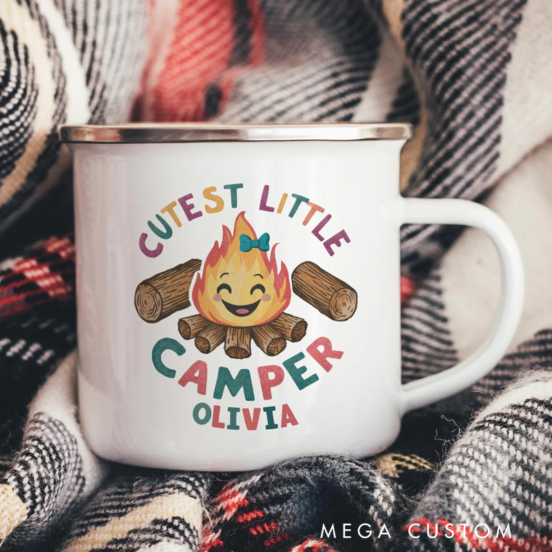 Personalised Kids Enamel Mu Cutest Little Camper Custom Children’s Mug Camping Adventure Gift for Kids
