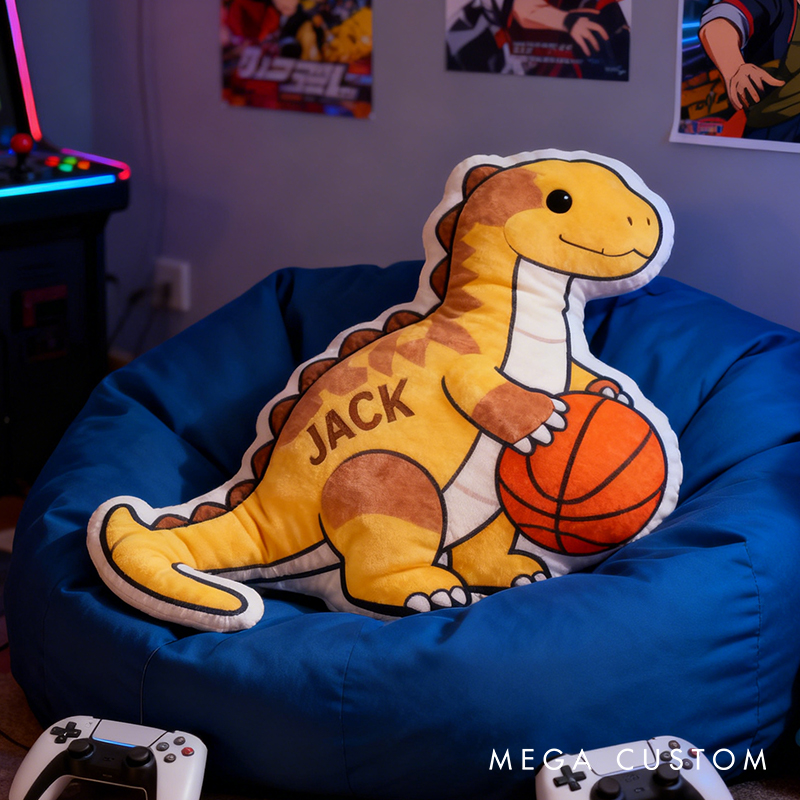 Personalized Dinosaur Basketball Pillow with Custom Name for Kids and Sports Fans