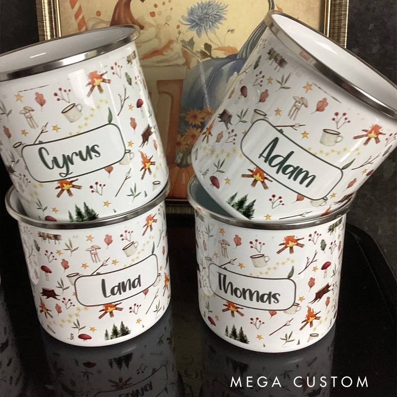 Personalised Campfire Enamel Mug Camping Birthday Gift Custom Children’s Mug Camping Adventure Gift for Kids