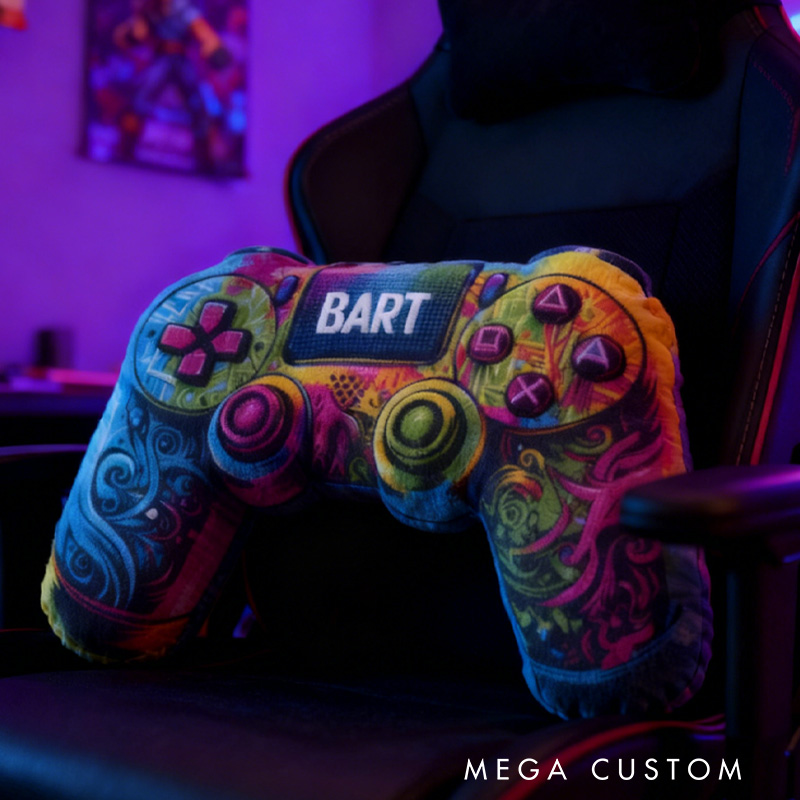 Personalized Neon Game over Pillow Gamer Controller Pillow Gift for Game Geek Lover