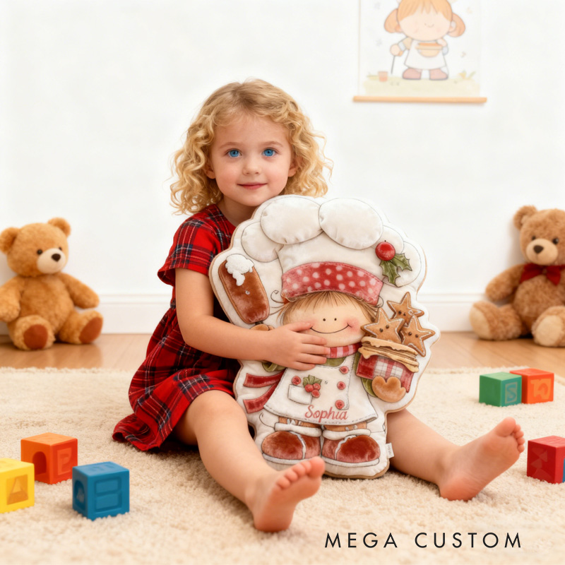 Personalized Baking Girl Throw Pillow Christmas Gift Pillow with Name for Kids Girl Boy Baker Christmas Gifts Loving Room Decor