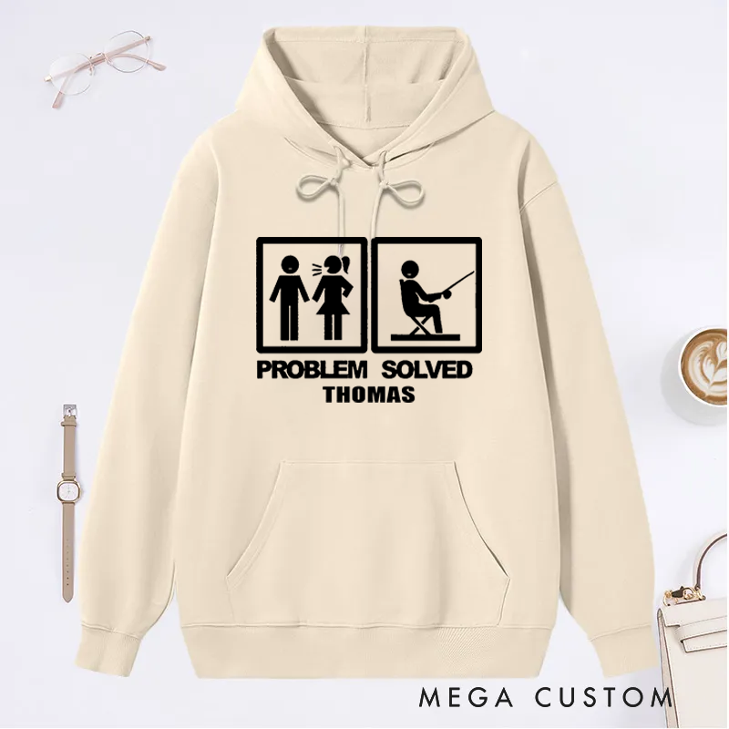 Personalized Fishing Hoodie Funny Problem Solved Fishing Sweatshirt Custom Name Perfect Gift for Fishing Lovers and Outdoor Enthusiasts
