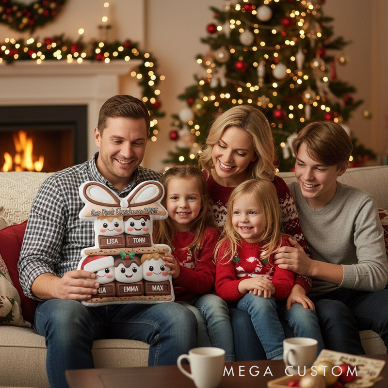 Personalized Family Christmas Pillow Custom S’mores Pillow with Names Housewarming Gift Christmas Gift 