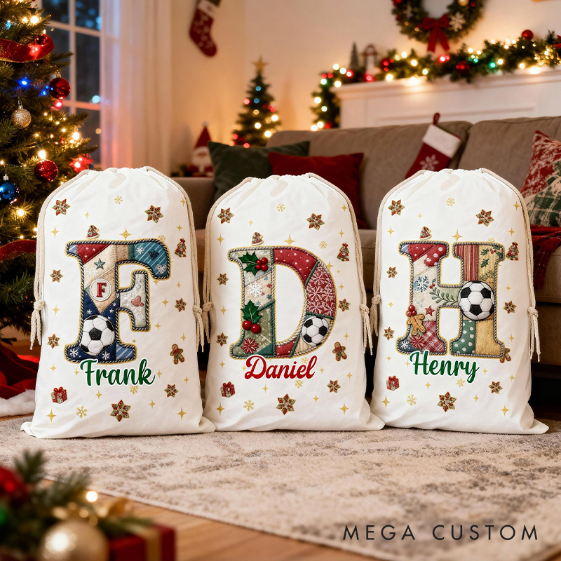 Personalized Santa Sack with Soccer Design and Custom Name for Kids