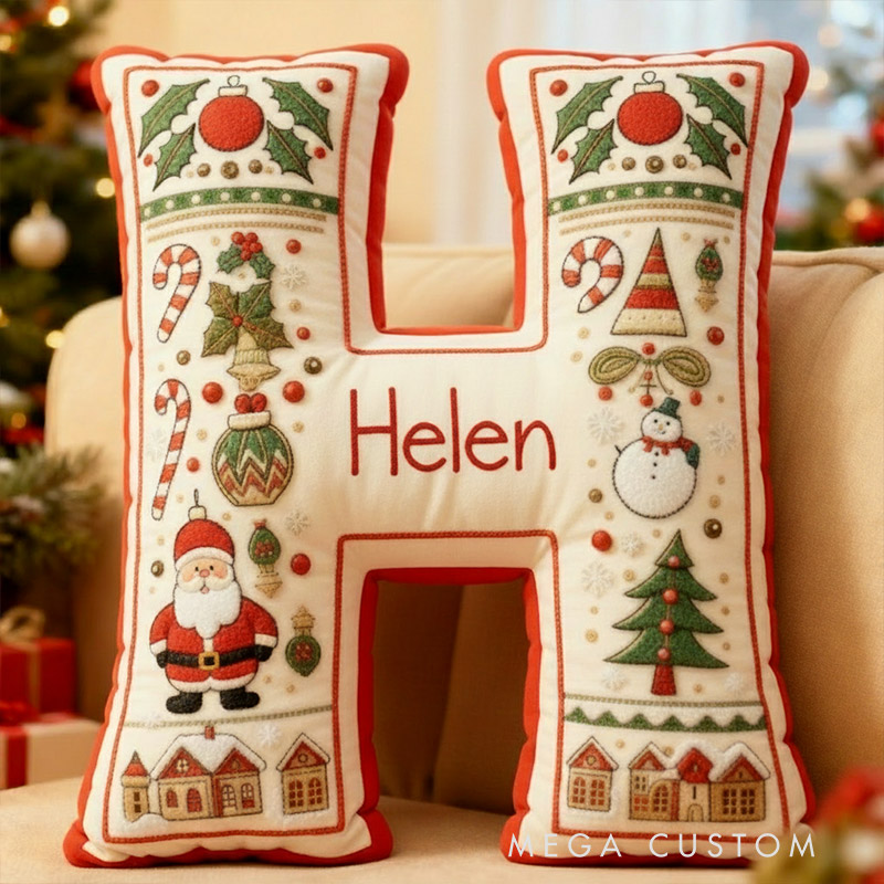 Personalized Christmas Initial Pillow Graphic 3D Print Custom Name Pillow Festive Holiday Decor Housewarming Gift for Family and Kids