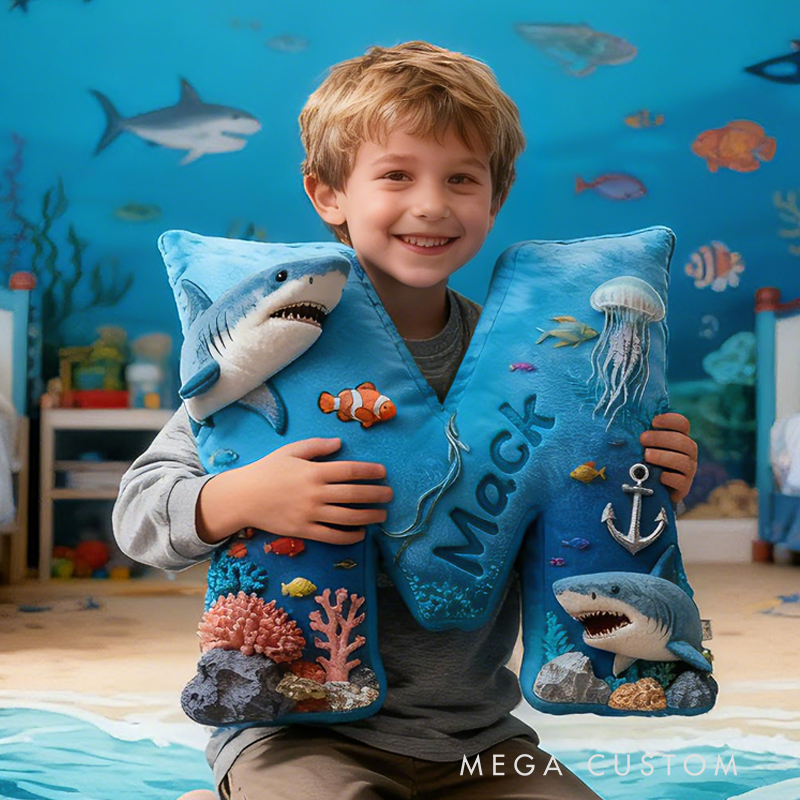 Personalized Ocean World with Name Graphic 3D Print Pillow Christmas Gift for Kids or Baby Birthday Gifts