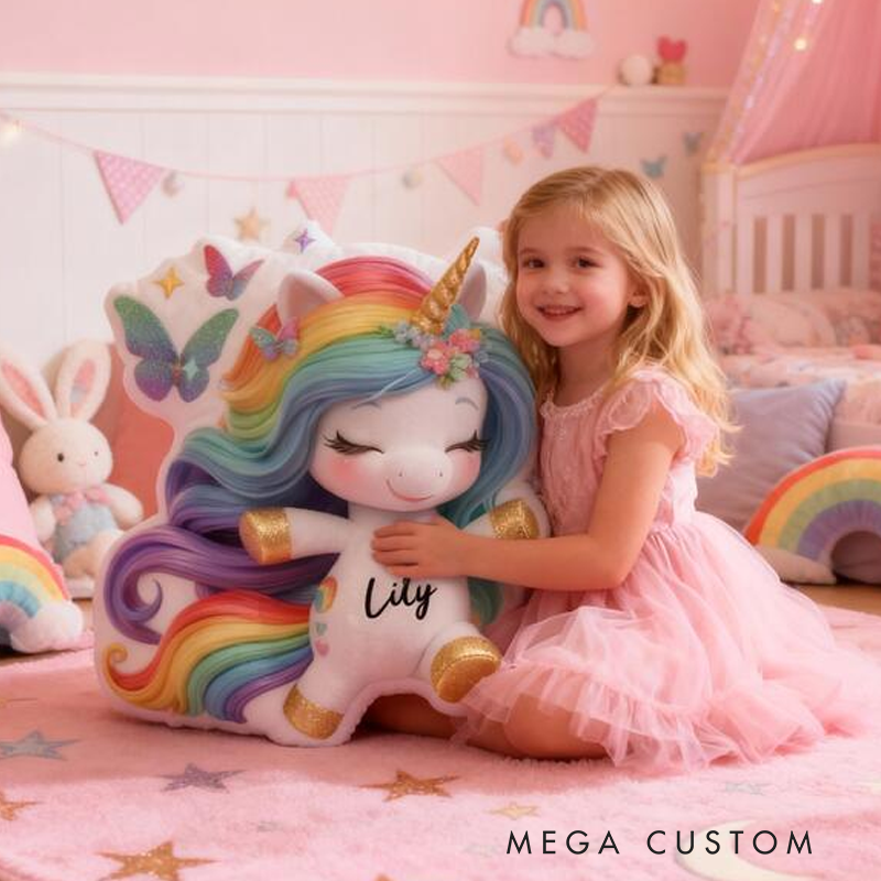 Personalized Pink Butterflies and Horse with Name Graphic 3D Print Pillow Christmas Gift for Kids or Baby Birthday Gifts