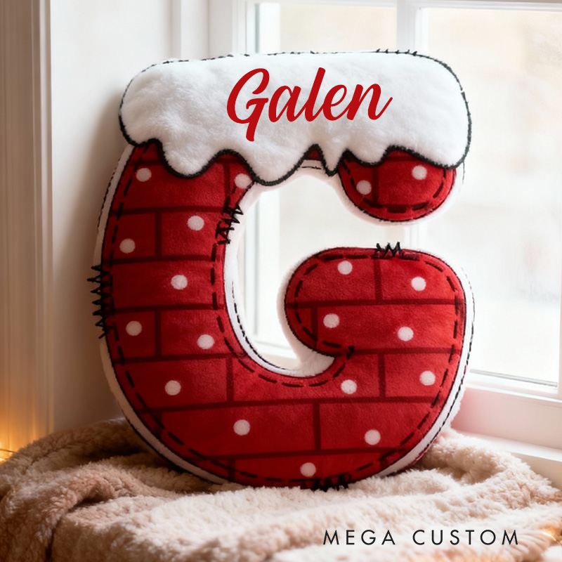 Personalized Letter Pillow Graphic 3D Print Custom Name Cozy Holiday Decor with Festive Chimney Design Soft Perfect Seasonal Gift Idea